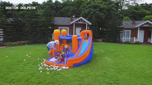 Doktor Dolphin 63108 Taman trampolin istana kembung luar gelongsor air kembung kecil