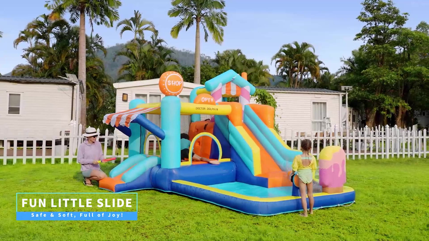 Doctor Dolphin 73072T Inflatable Castle Trampolin Inflatable Water Slide Kereta Aiskrim Kanak-Kanak Rumah Nakal