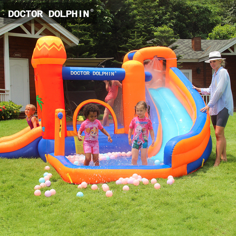 Doktor Dolphin 63108 Taman trampolin istana kembung luar gelongsor air kembung kecil