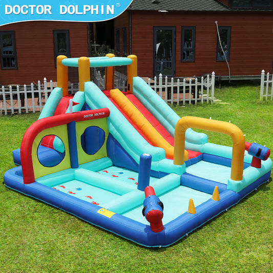Doktor Dolphin 73027 Kembung gelongsor berkembar kolam ombak trampolin kanak-kanak boleh kembung