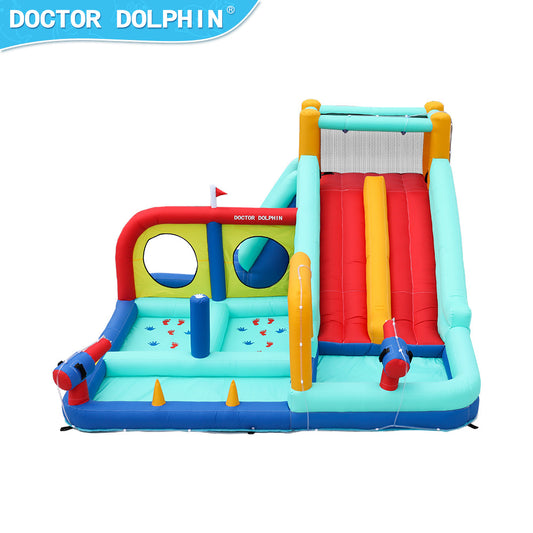 Doktor Dolphin 73027 Kembung gelongsor berkembar kolam ombak trampolin kanak-kanak boleh kembung
