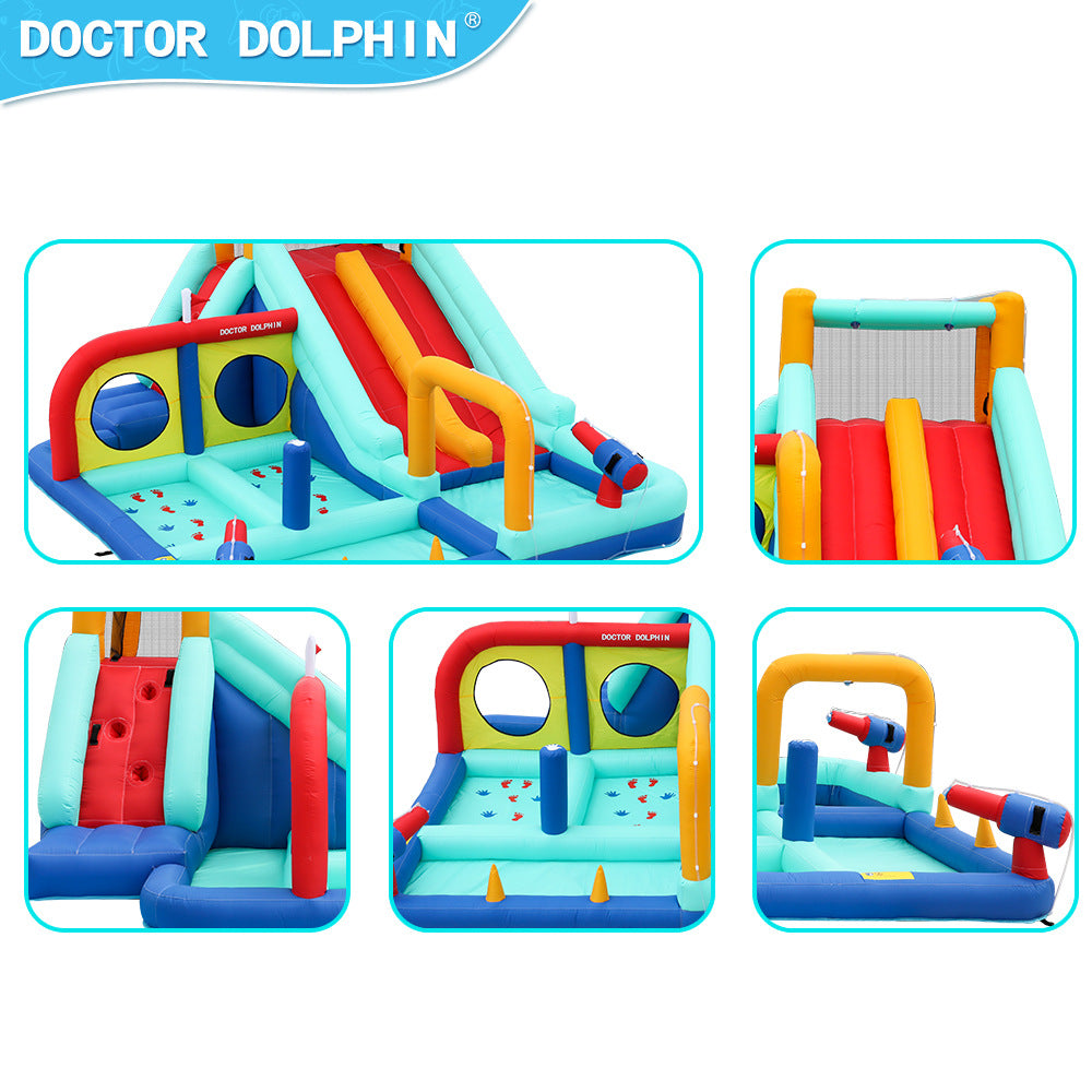 Doktor Dolphin 73027 Kembung gelongsor berkembar kolam ombak trampolin kanak-kanak boleh kembung