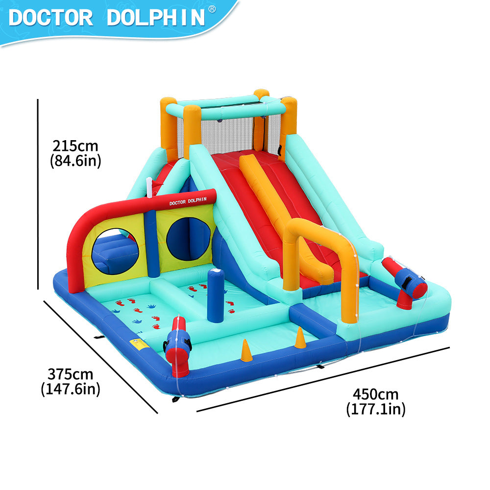 Doktor Dolphin 73027 Kembung gelongsor berkembar kolam ombak trampolin kanak-kanak boleh kembung