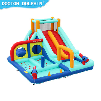 Doktor Dolphin 73027 Kembung gelongsor berkembar kolam ombak trampolin kanak-kanak boleh kembung